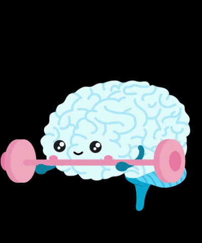 Gif of illustrated brain lifting weights for motivation